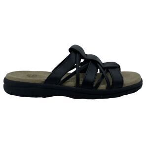 Timberland Womens Slides Sandals Black Leather Soft Footbed Strappy Flat 7.5